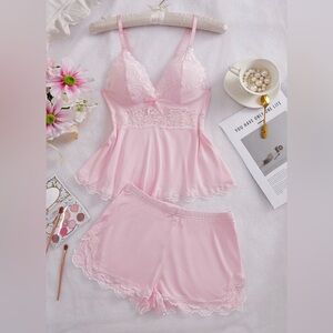 Chic Pink Lace Pajama Set Camisole & Short Sleep Set Boutique Size M NWT